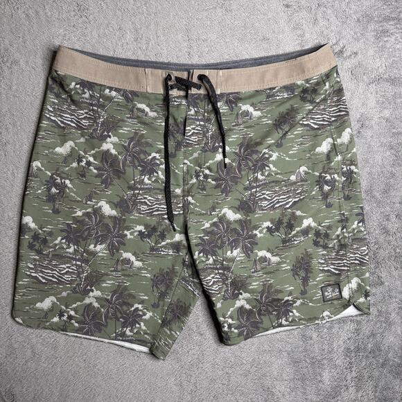 Rip Curl Mirage Board Shorts Surf Hawaii Mens 40 Green Tropical Palm Trees Waves - Picture 1 of 10